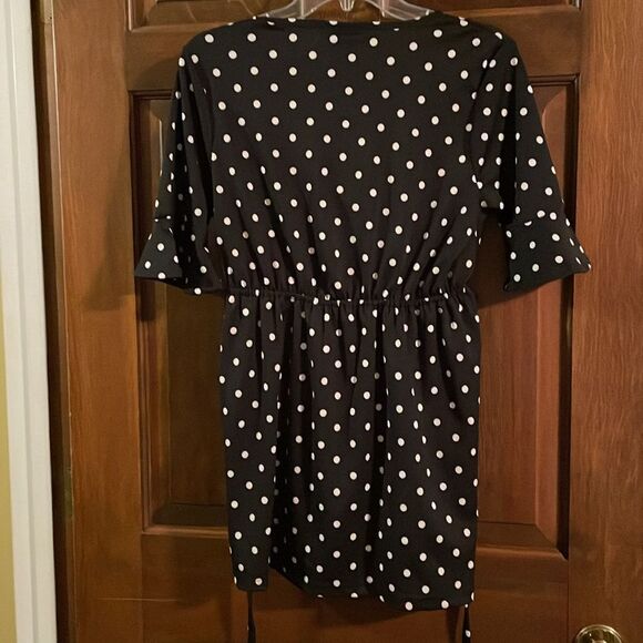 Oh! mama Small maternity top black with white polka dots elastic waist, tie belt - Picture 5 of 11
